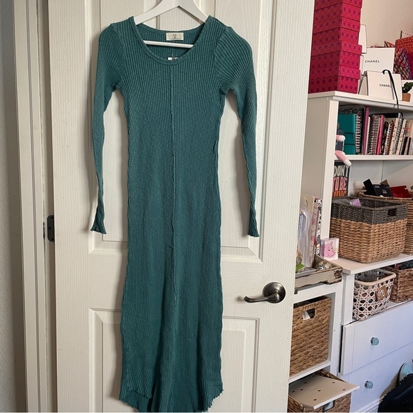 ANTHROPOLOGIE Sasha T.La Ribbed Cotton Knit Midi Maxi Dress new NWT Teal Blue XS - Picture 14 of 16